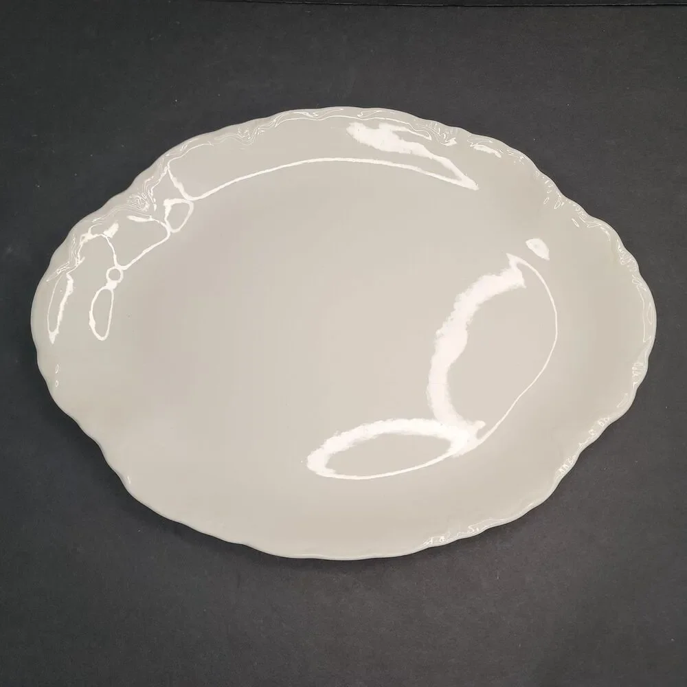 Vintage White Ceramic Oval Serving Platter Embossed USA Bottom Farmhouse 13